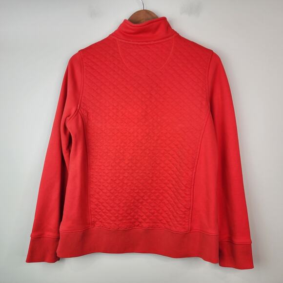 LL Bean Quilted Quarter Zip Pullover Sweater Women's Medium Red Preppy - Picture 7 of 8
